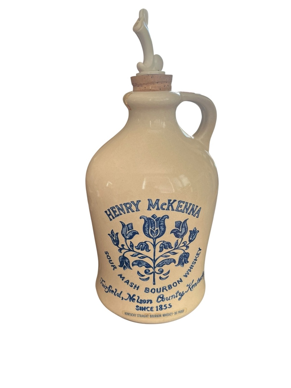Henry McKenna Ceramic Bourbon Jug with Blue Floral Graphic